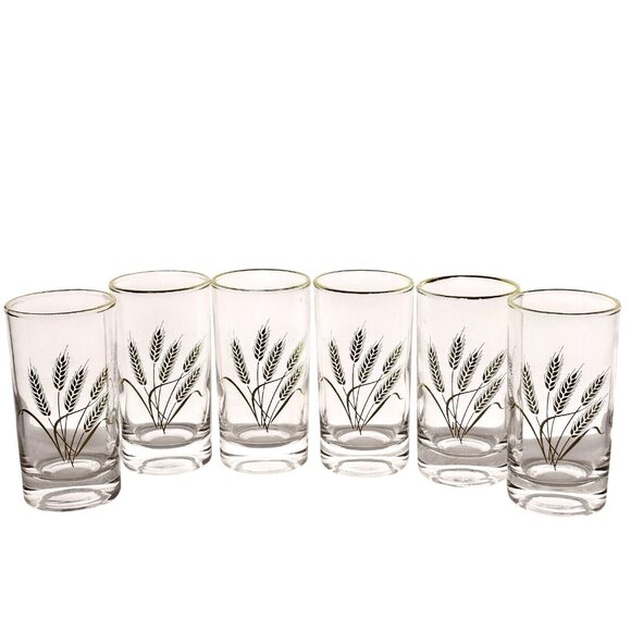50s Homer Laughlin Golden Wheat Juice Glasses 4” midcentury  small cocktail 6pc - Picture 3 of 14